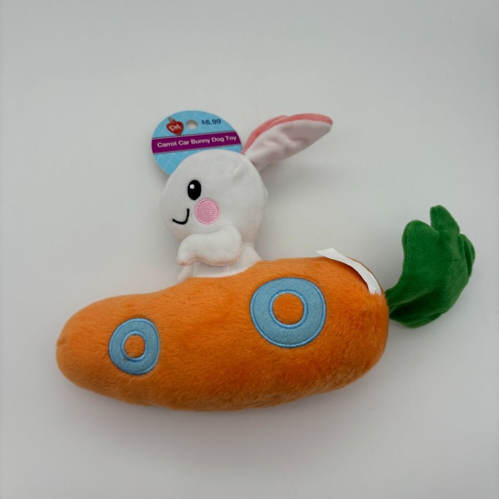 Pet Central Easter Carrot Car Bunny Rabbit Plush Stuffed Dog Toy